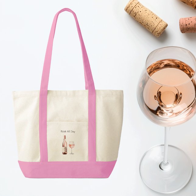 Bolsa tote de Rosé con dicho divertido  (Rosé lover pink tote bag)