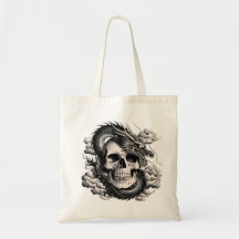 Bolsa tote de una calavera y un dragón