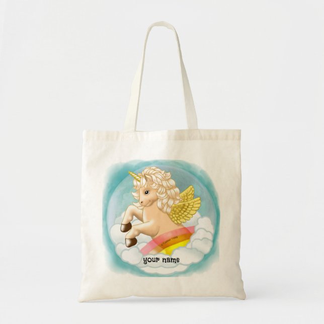Bolsa tote de unicornio arcoíris para bebé (Frente)