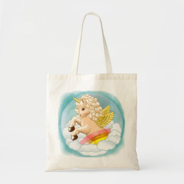 Bolsa tote de unicornio arcoíris para bebé (Frente)