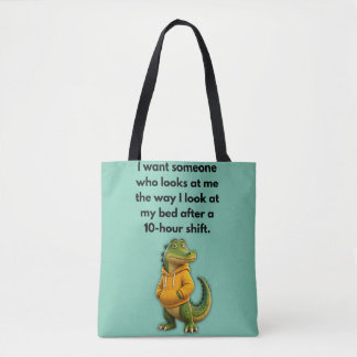 Bolsa tote divertido cocodrilo con sudadera verde 