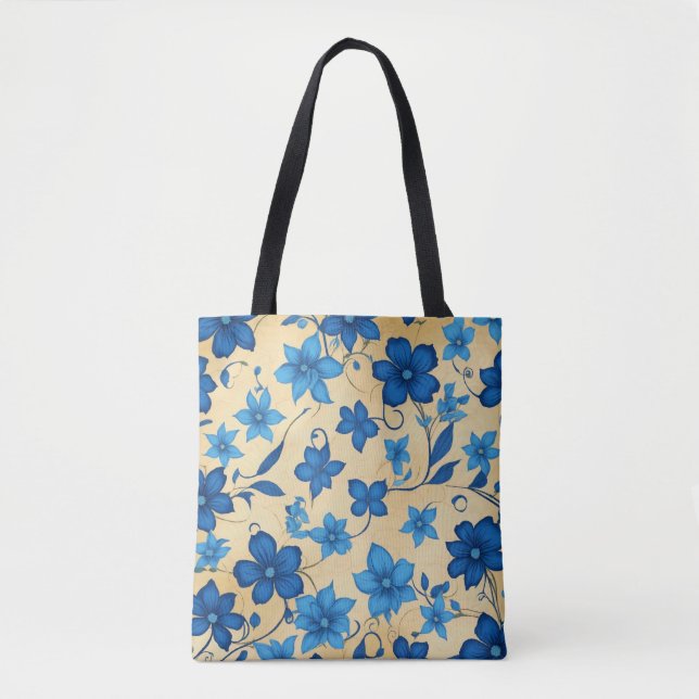 Bolsa Tote Elegant Blue Floral (Anverso)