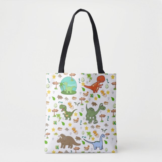 Bolsa Tote, Fauna de Dinosaurio Adorable (Anverso)