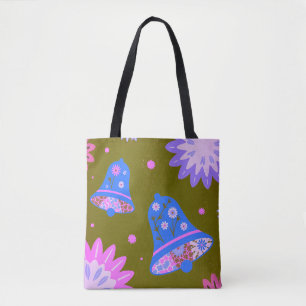 Bolsa tote floral abstracta en morado y azul