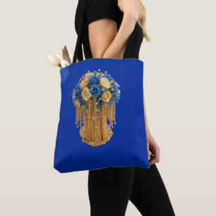 Bolsa Tote Floral Azul Real y Dorado