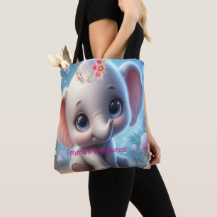 Bolsa Tote, Floral Elefante Blanco Bebé Lindo