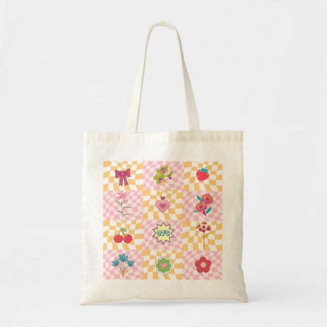Bolsa tote floral retro linda (Frente)