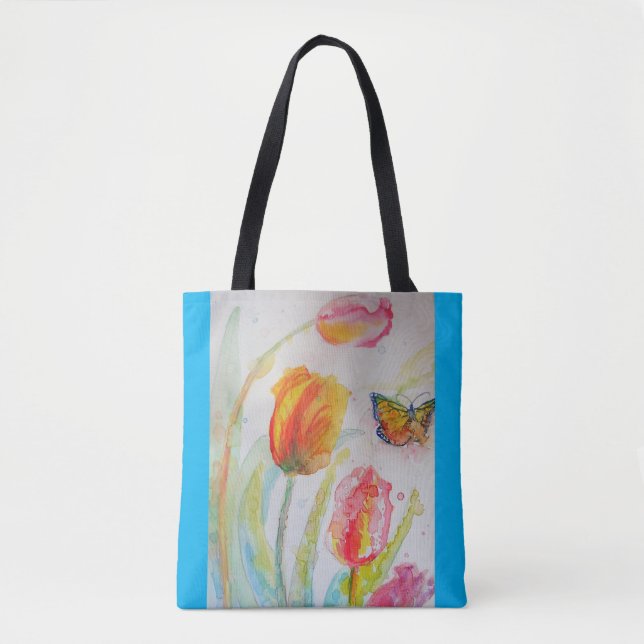 Bolsa Tote Flores Acuarela Tulipán Floral (Anverso)