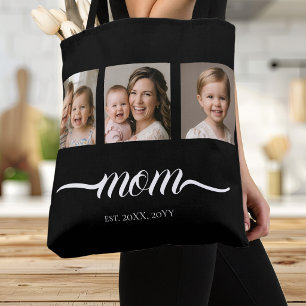 Bolsa Tote Foto Negra Script Establecido por Mamá