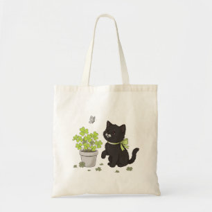 Bolsa Tote Gatito Negro Adorable y Trébol de la Su