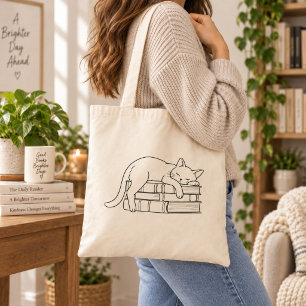 Bolsa tote gato durmiendo sobre libros Amante de l