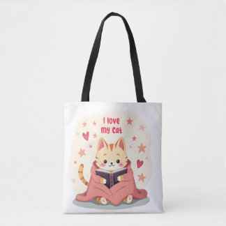 Bolsa tote gato persa leyendo libro, bolso práctic