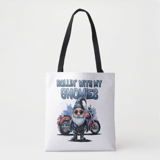 Bolsa Tote Gnomo de Motociclista Divertido (Anverso)