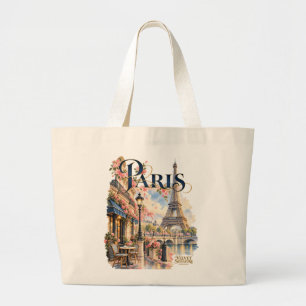 Bolsa tote grande París con Torre Eiffel y flores