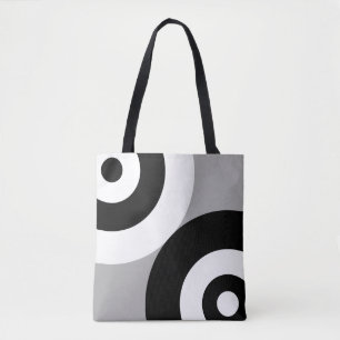 Bolsa tote gris con círculos abstractos en blanco 