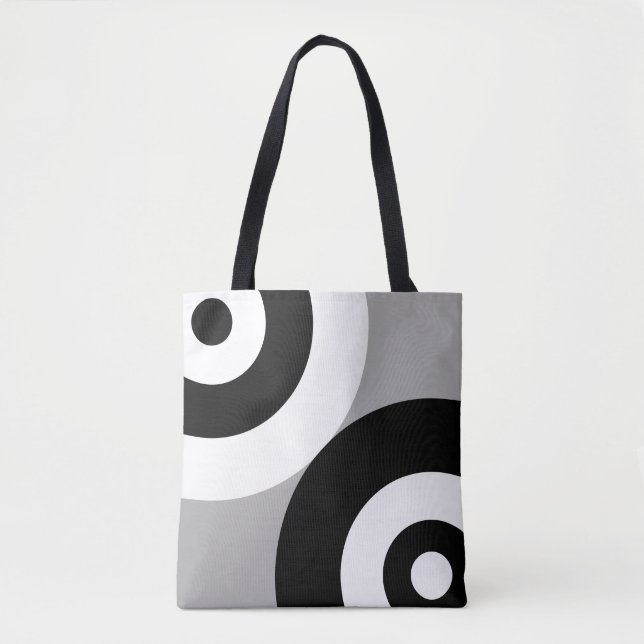 Bolsa tote gris con círculos abstractos en blanco  (Anverso)