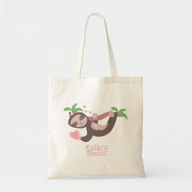Bolsa Tote: Kids Sloth Hearts Nubes Library (Frente)