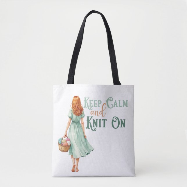 Bolsa Tote Mantén la Calma & Teje (Anverso)