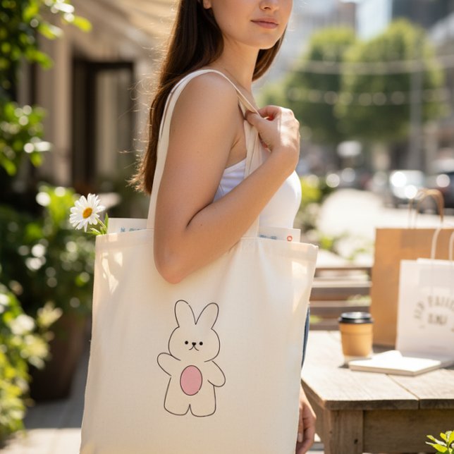 Bolsa tote minimalista de conejo Hola adorable (Subido por el creador)