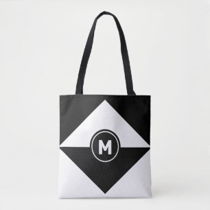 Bolsa tote moderna abstracta en negro y blanco