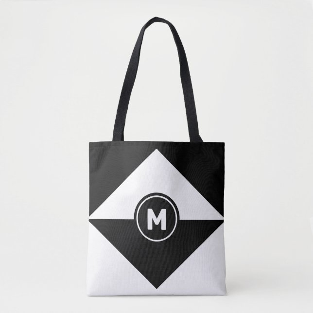 Bolsa tote moderna abstracta en negro y blanco (Anverso)