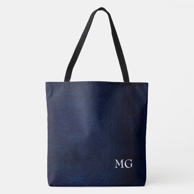 Bolsa Tote Monograma de la Marina Blue Faux Leathe (Anverso)