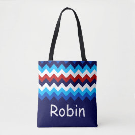 Bolsa Tote Monograma de los Chevrons Azules Blanco