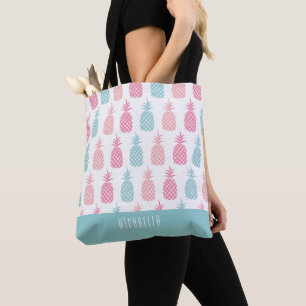 Bolsa Tote Monograma de piña tropical moderna