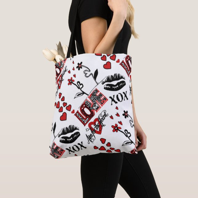 Bolsa Tote Motif de San Valentín blanco y negro ro (Detalle)