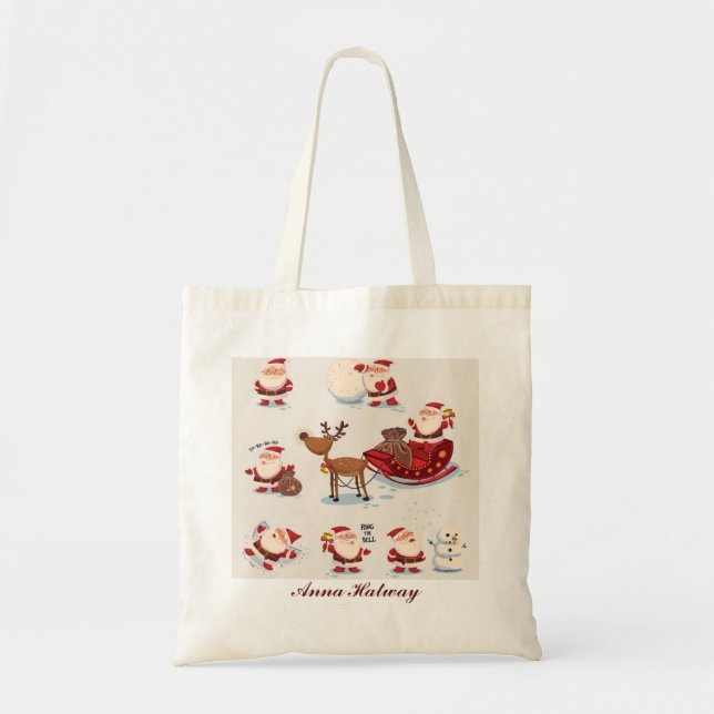 Bolsa Tote | Navidad Personalizada de Santa y Amig (Frente)