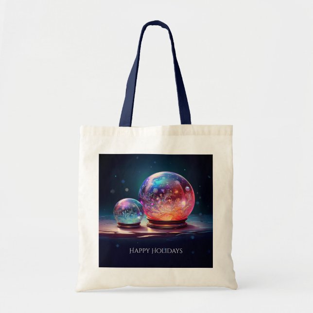 Bolsa Tote Navideña de Bolas de Nieve de Cristal (Frente)