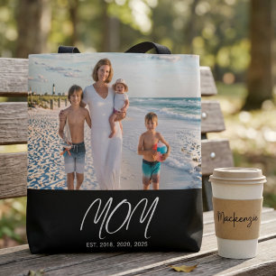 Bolsa Tote Negra con Foto y Letra de Mamá Establec