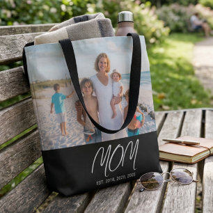 Bolsa Tote Negra con Foto y Letra de Mamá Establec