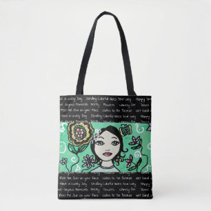 Bolsa Tote Niña y Flores Arte Popular Caprichoso