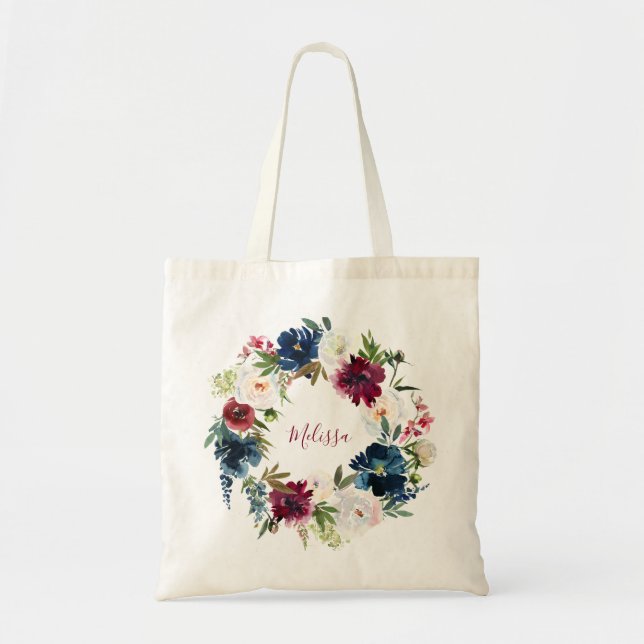 Bolsa tote para dama de honor de boda borgoña y az (Frente)