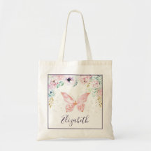 Bolsa tote pastel floral y mariposa para bebé