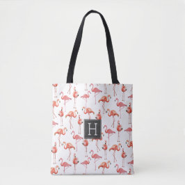 Bolsa tote | Patrón de monograma de flamencos rosa