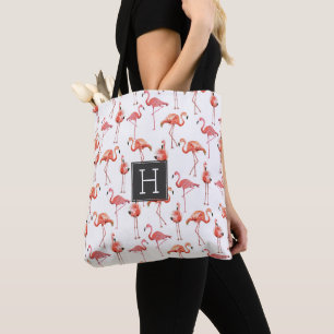 Bolsa tote Patrón de monograma de flamencos rosa