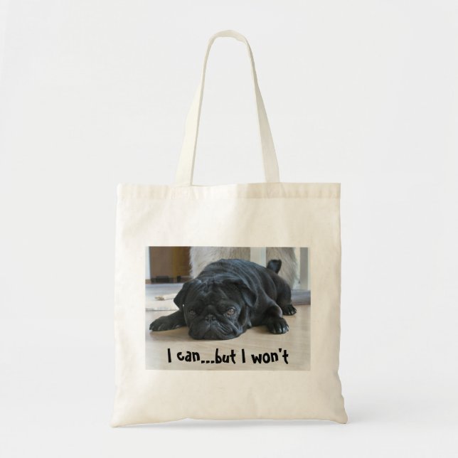 Bolsa Tote Perro Pug Negro Perezoso Divertido (Frente)