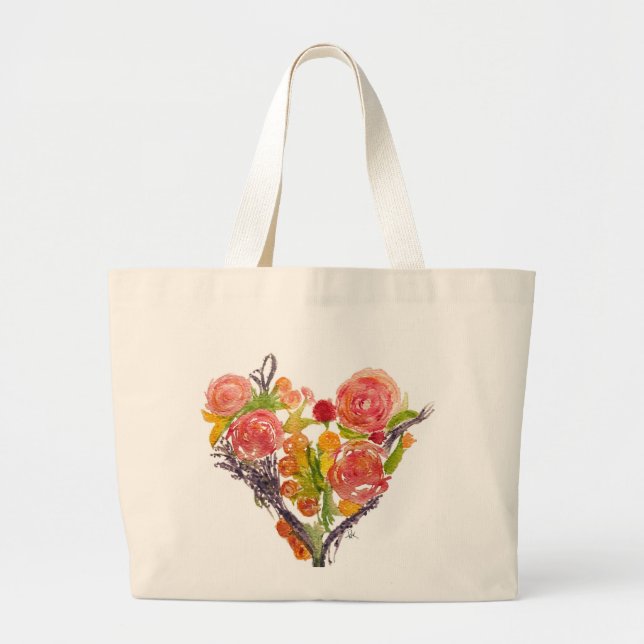 Bolsa tote personalizada con corazón de acuarela (Frente)