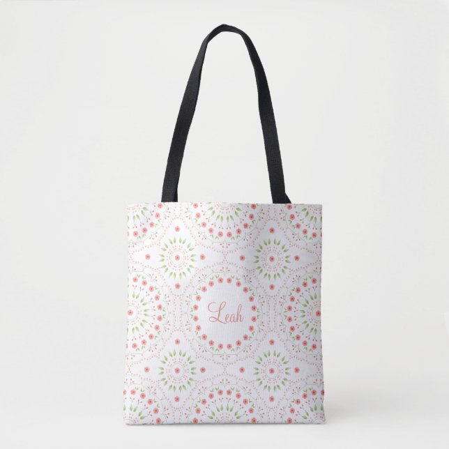 Bolsa tote personalizada con mandala floral de mel (Anverso)