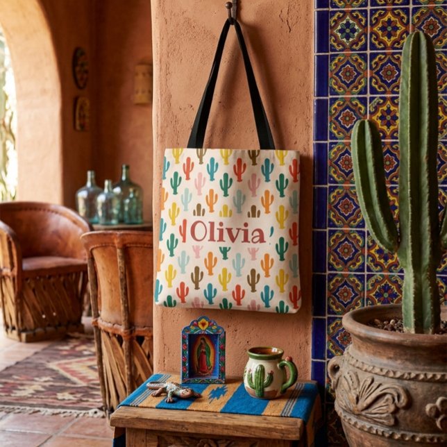 Bolsa tote personalizada con patrón de cactus colo (Subido por el creador)
