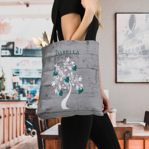 Bolsa Tote personalizada de árbol verde azulado de