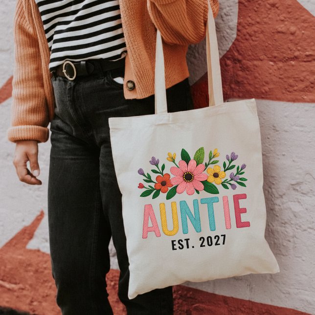 Bolsa Tote Personalizada de Flores Silvestres para (Custom Aunt Gift Tote — Personalized Wildflowers Embroidered Effect Bag for Mother’s Day or Birthday)