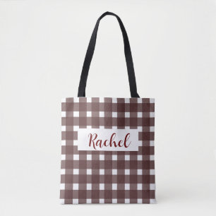 Bolsa Tote Personalizada de Gingham Blanco Marrón