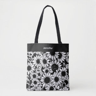 bolsa tote personalizada de girasoles en blanco y