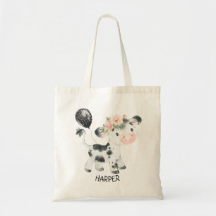 Bolsa Tote Personalizada de Globo de Vaca Floral
