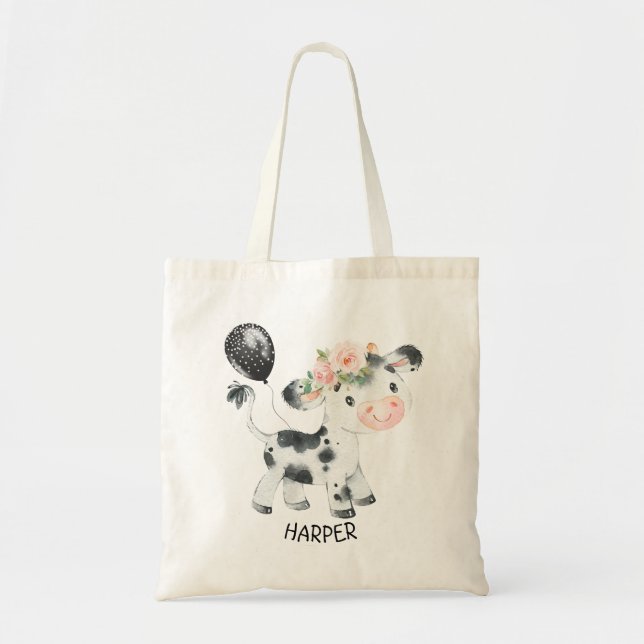 Bolsa Tote Personalizada de Globo de Vaca Floral (Frente)