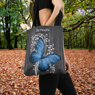 Bolsa Tote Personalizada de Mariposa Azul Rústico