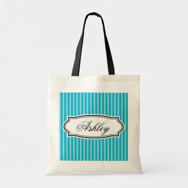 Bolsa tote personalizada de rayas turquesa para da (Frente)